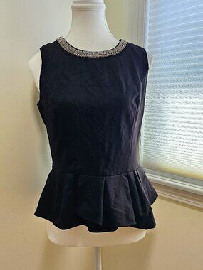 White House Black Market Sleeveless Peplum Top with Beaded Neckline